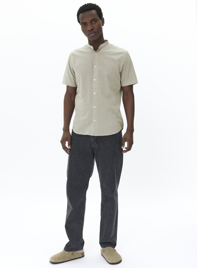 Chemise Matinique Trostol China à manches courtes rayée vert armée & blanche