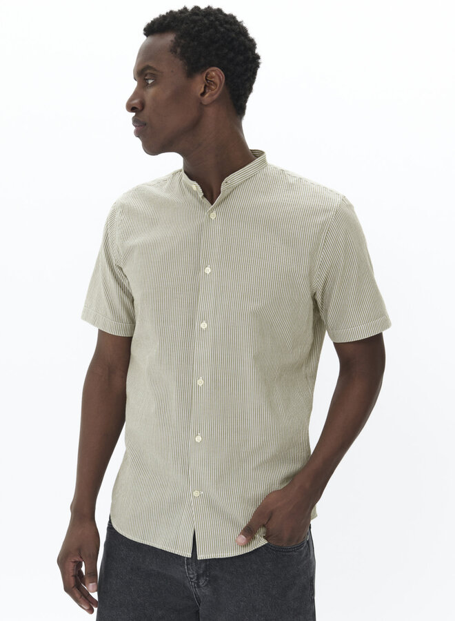 Chemise Matinique Trostol China à manches courtes rayée vert armée & blanche