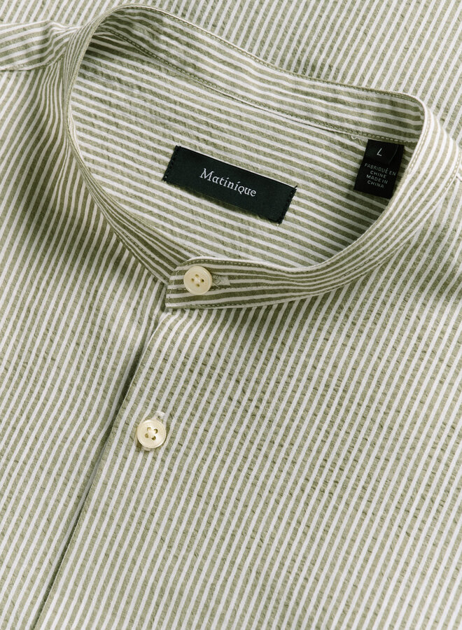 Chemise Matinique Trostol China à manches courtes rayée vert armée & blanche