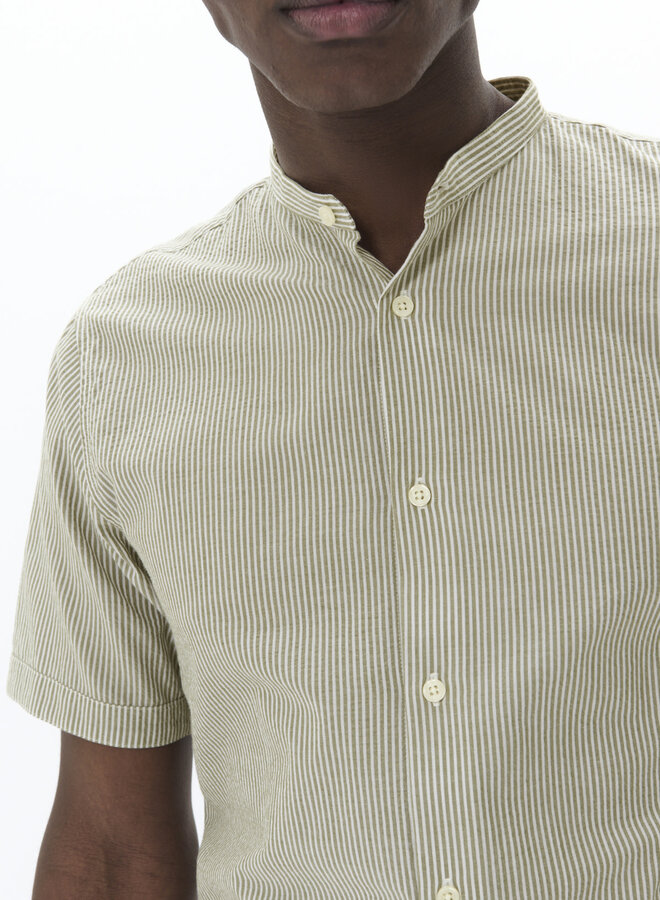 Chemise Matinique Trostol China à manches courtes rayée vert armée & blanche