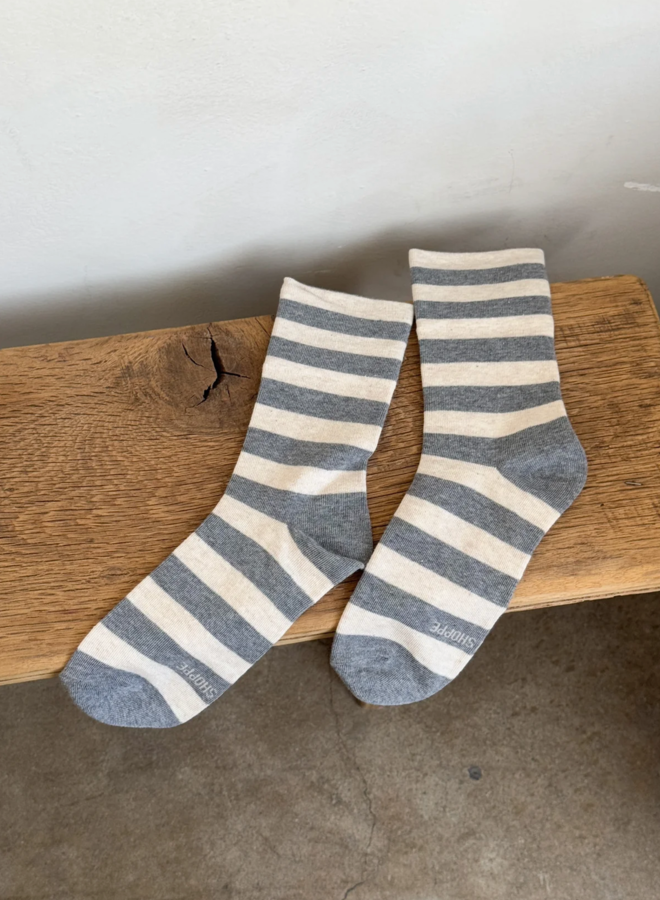 Bas Le Bon Shoppe Wally gris à rayures larges écrues