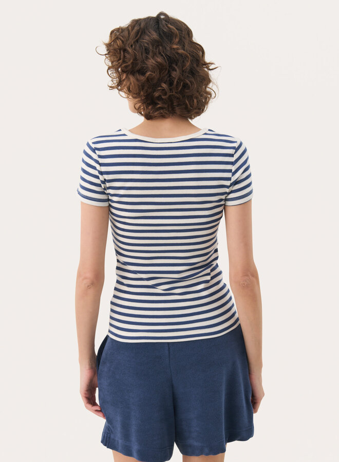 T-shirt Part Two Rochelle crème rayé bleu océan