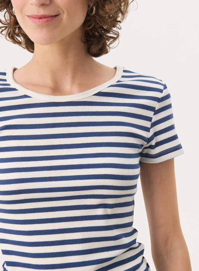 T-shirt Part Two Rochelle crème rayé bleu océan