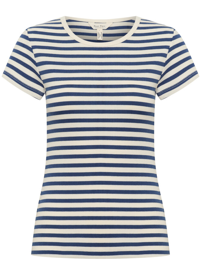 T-shirt Part Two Rochelle crème rayé bleu océan