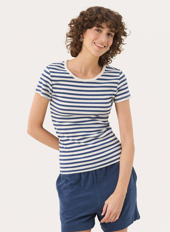 T-shirt Part Two Rochelle crème rayé bleu océan
