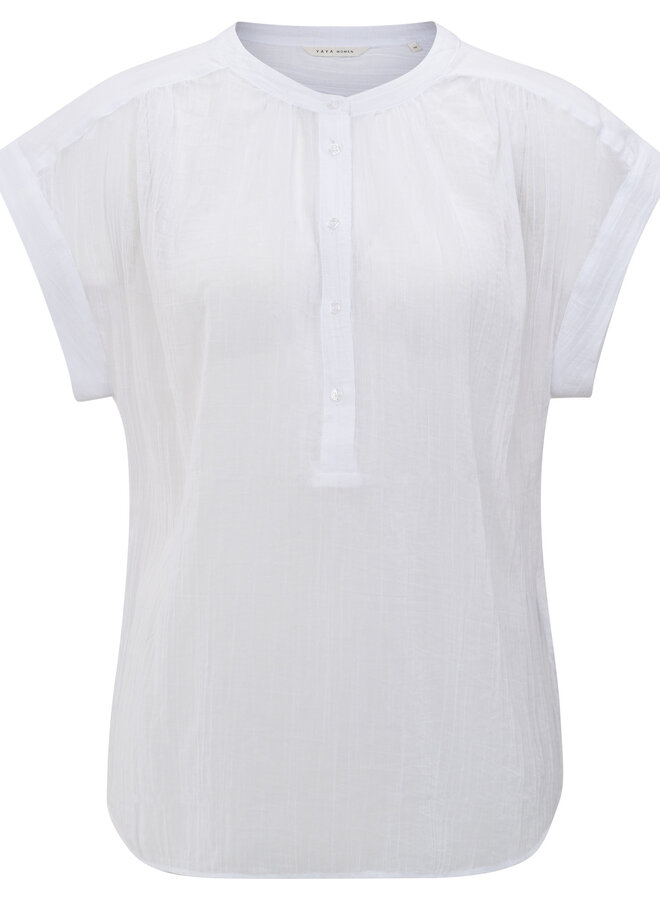 Blouse Yaya sans manches boutonnée froissée blanche