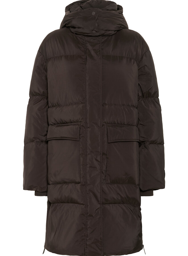 Manteau Part Two Lisanne matelassé à capuche & poches plaquées à rabat brun