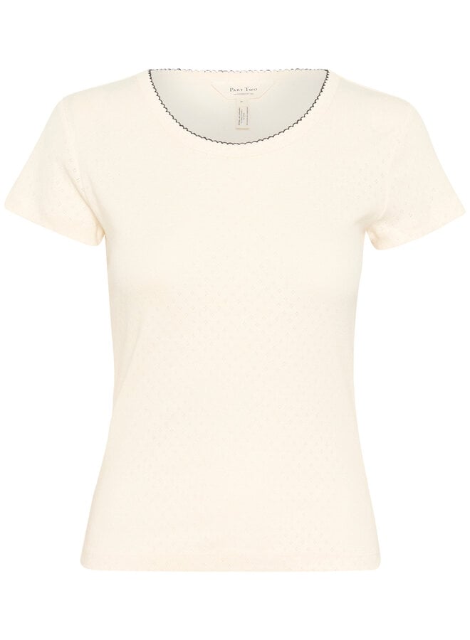 T-shirt Part Two Tulle en pointelle écru bordé noir