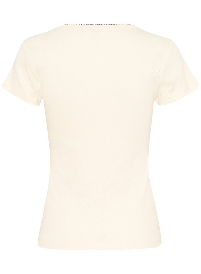 T-shirt Part Two Tulle en pointelle écru bordé noir