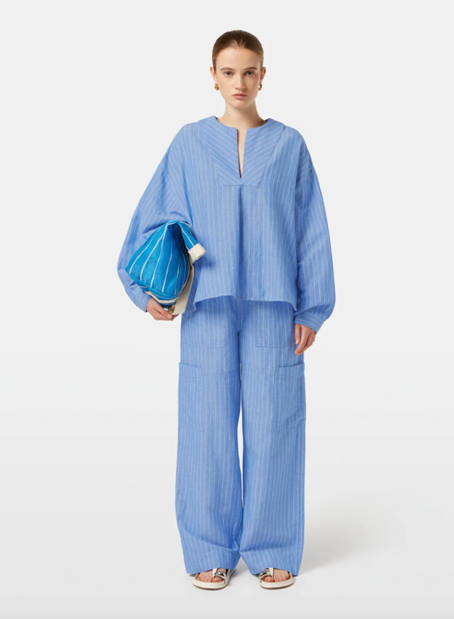 Blouse Scotch & Soda à col rond rayée bleu chambray