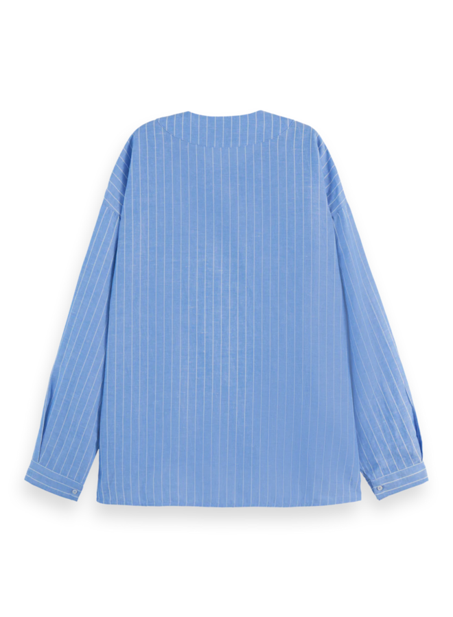 Blouse Scotch & Soda à col rond rayée bleu chambray