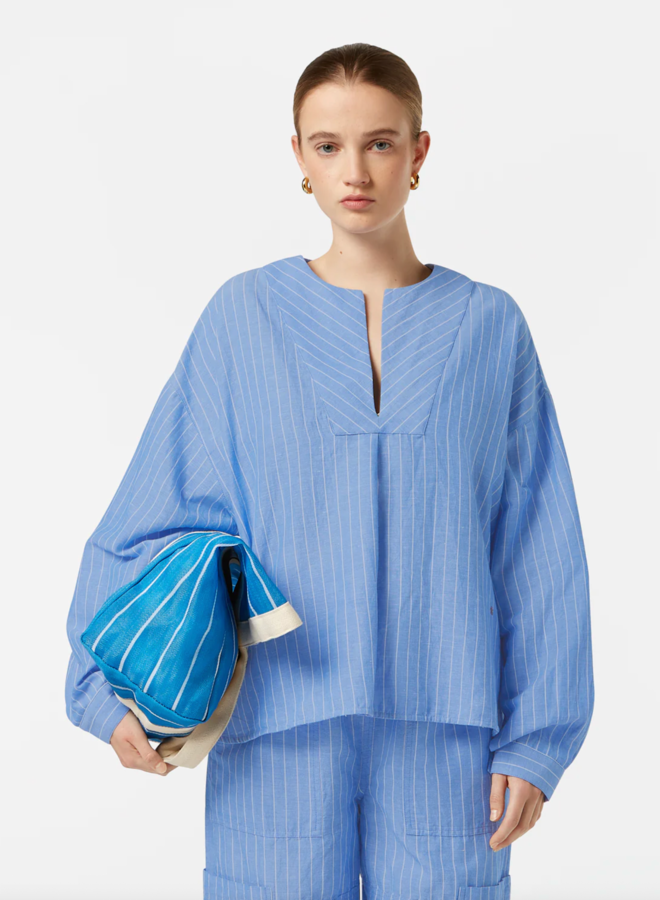 Blouse Scotch & Soda à col rond rayée bleu chambray