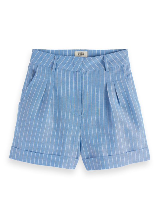 Short Scotch & Soda à plis rayé bleu chambray