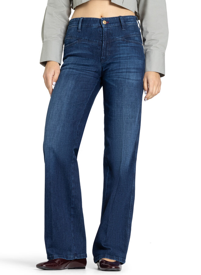 Jeans Cambio Aimee à jambes larges bleu foncé délavé