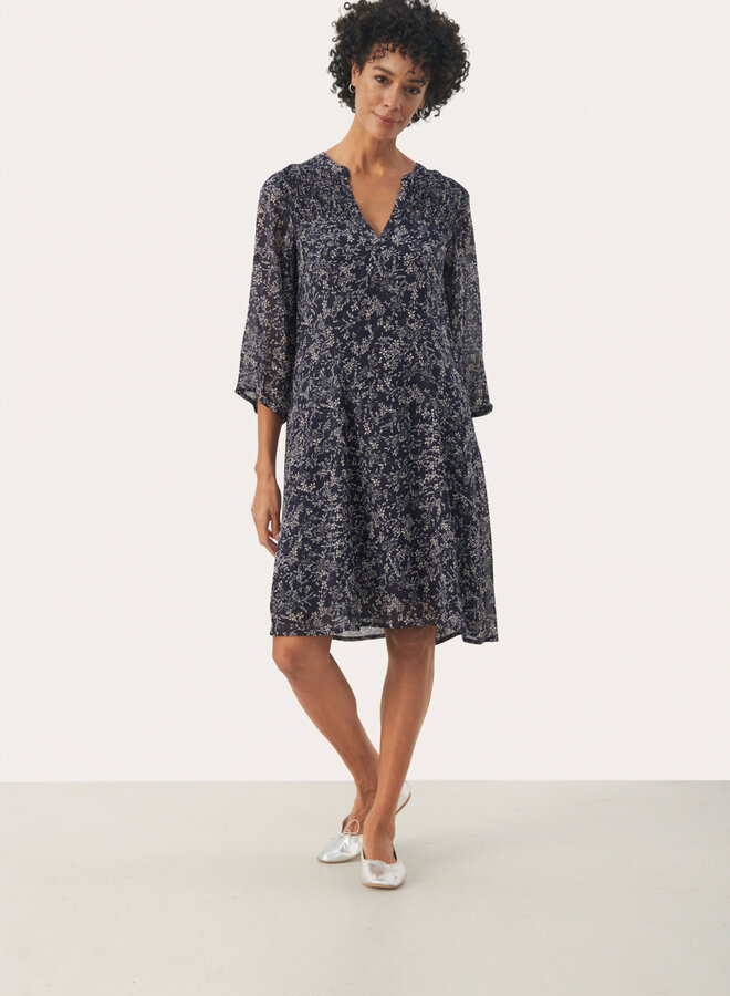 Robe PartTwo Elka bleu marine fleurie rose