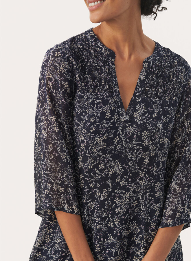 Robe PartTwo Elka bleu marine fleurie rose