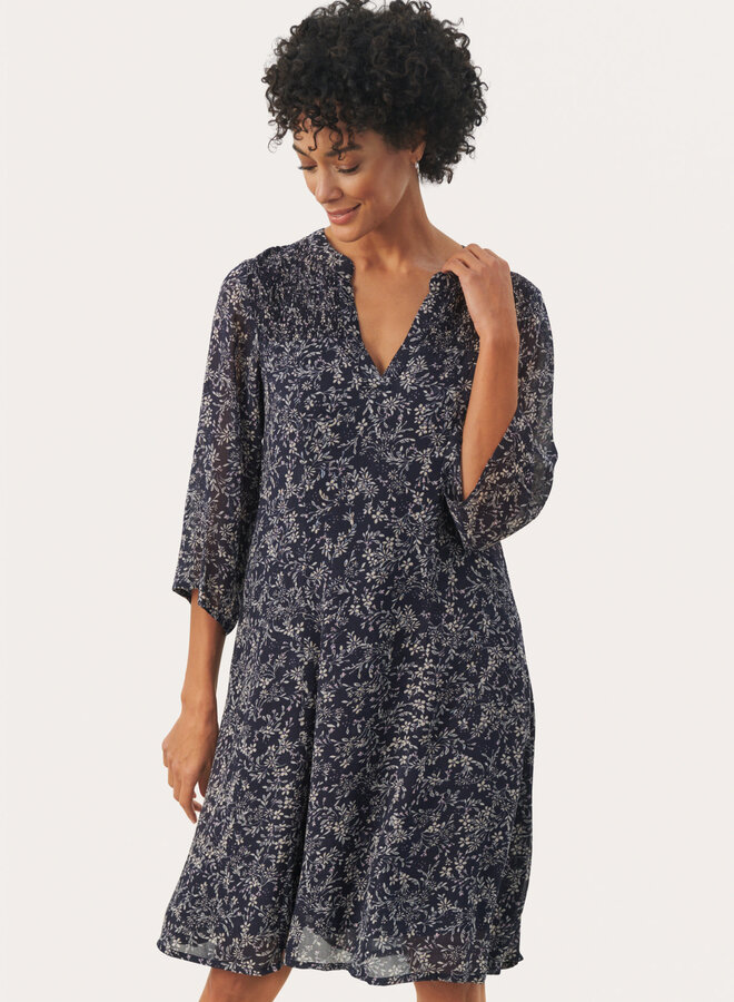 Robe PartTwo Elka bleu marine fleurie rose
