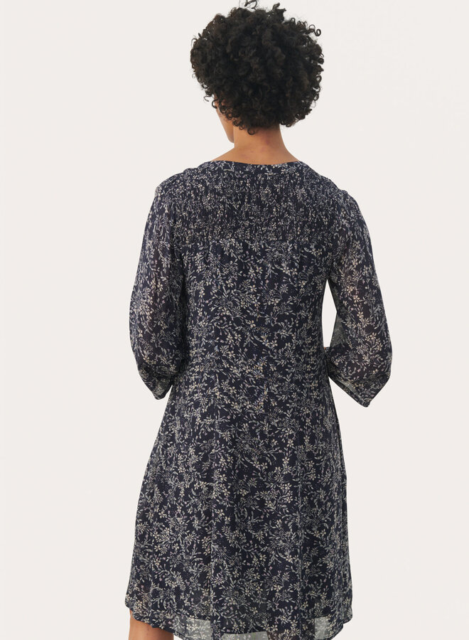 Robe PartTwo Elka bleu marine fleurie rose