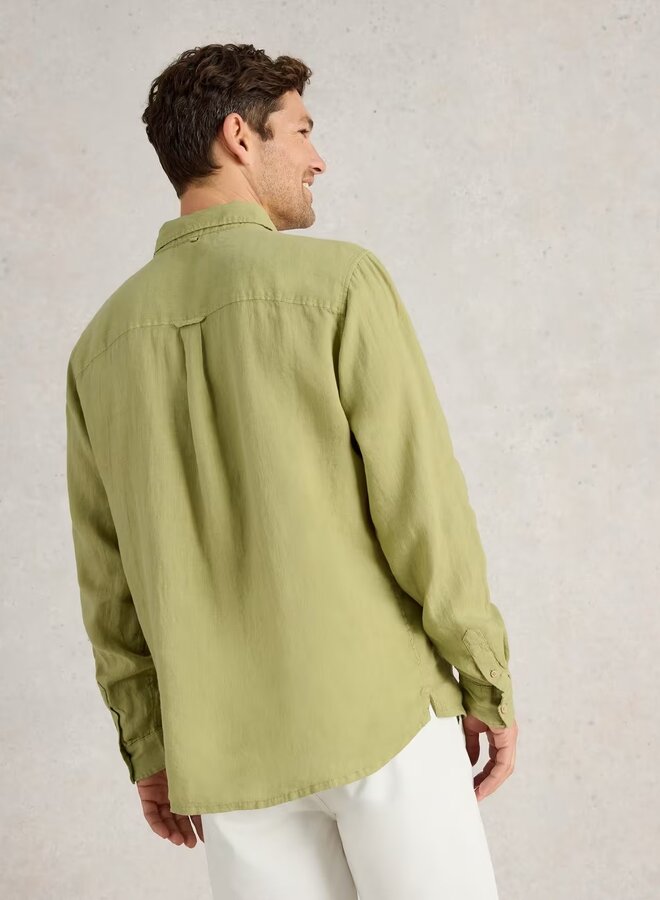 Chemise White Stuff à col classique en lin vert mousse