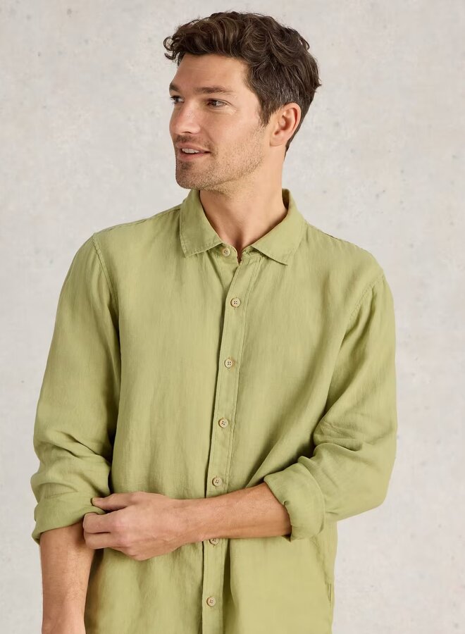 Chemise White Stuff à col classique en lin vert mousse