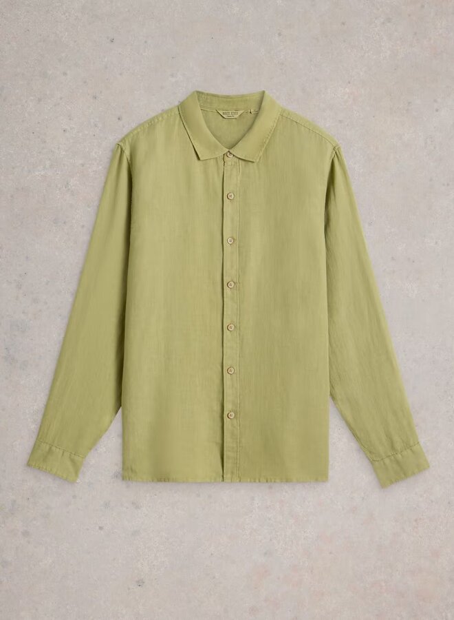 Chemise White Stuff à col classique en lin vert mousse