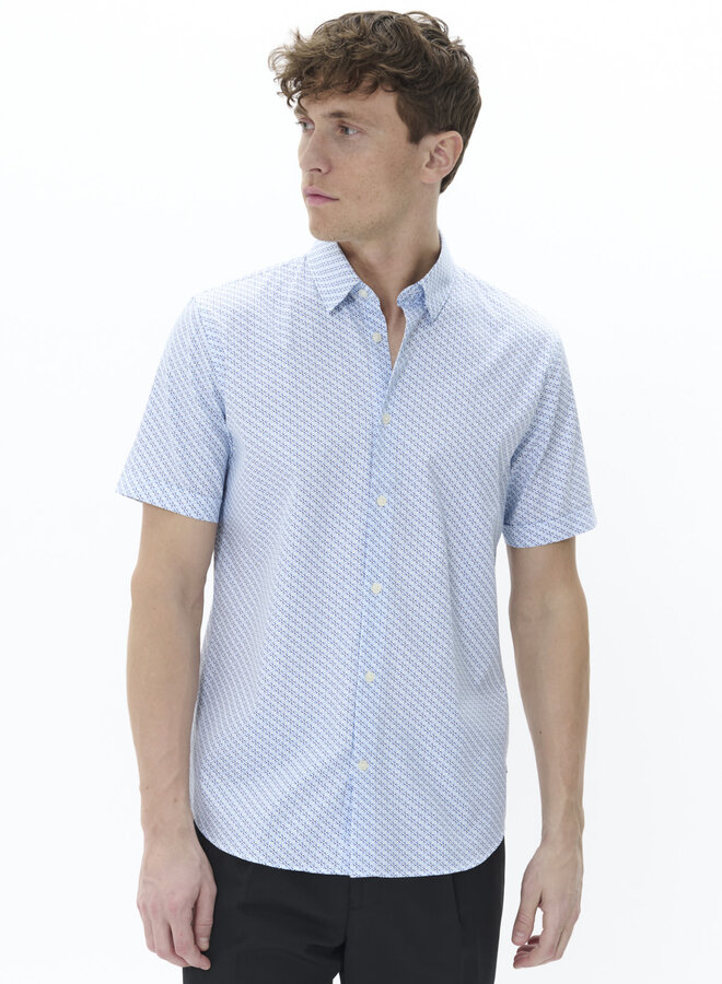 Chemise Matinique Trostol à manches courtes blanche imprimée bleu pacifique