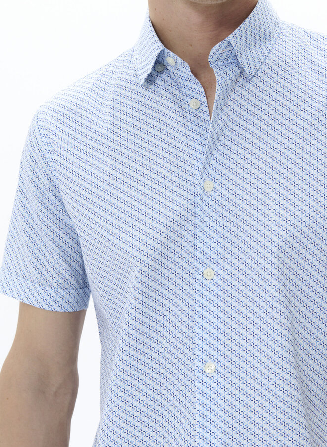 Chemise Matinique Trostol à manches courtes blanche imprimée bleu pacifique