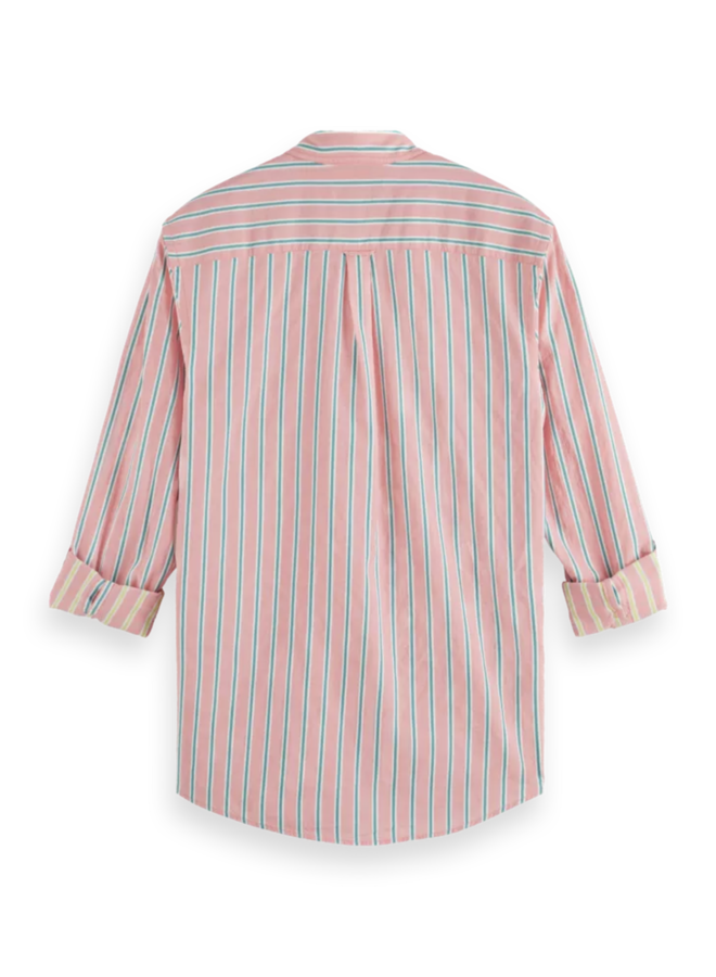 Chemise Scotch & Soda corail orangé rayée vert écume de mer