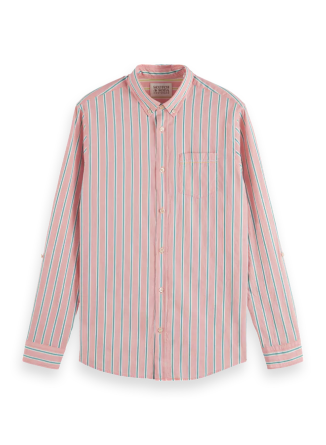 Chemise Scotch & Soda corail orangé rayée vert écume de mer