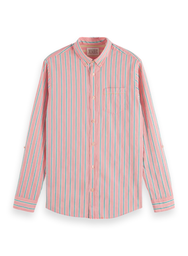Chemise Scotch & Soda corail orangé rayée vert écume de mer