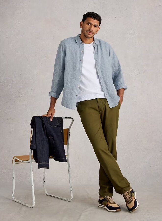 Chemise White Stuff à col classique en lin bleu pâle chambray