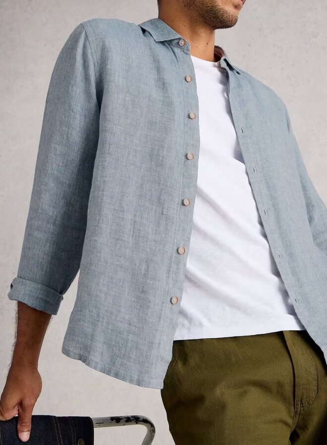 Chemise White Stuff à col classique en lin bleu pâle chambray