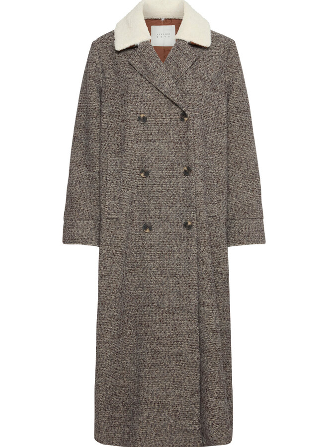 Manteau Atelier Rêve Aya en lainage brun avec col amovible