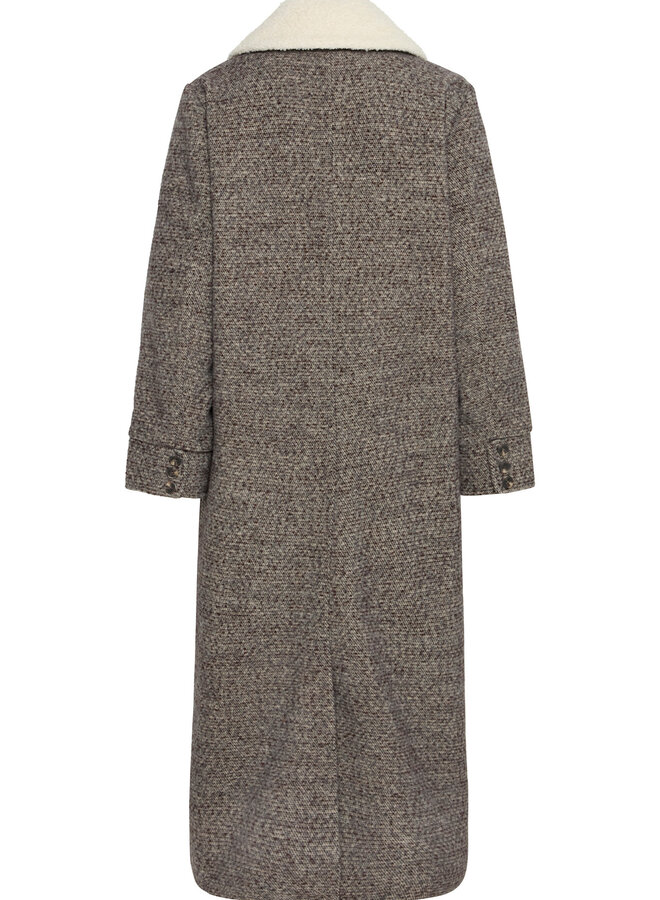 Manteau Atelier Rêve Aya en lainage brun avec col amovible