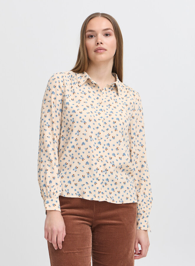 Blouse Atelier Rêve Noella écrue fleurie bleu ciel & camel