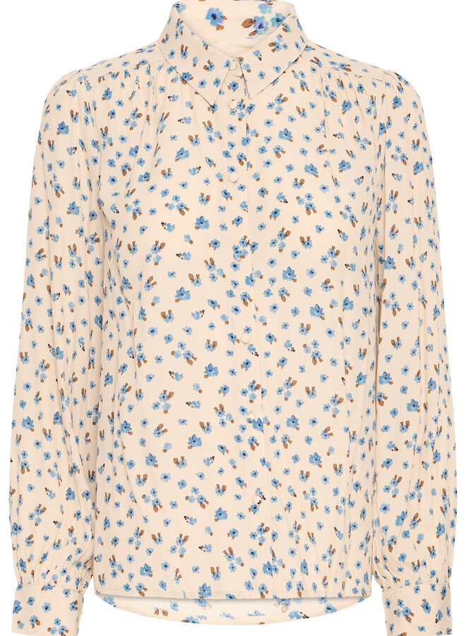 Blouse Atelier Rêve Noella écrue fleurie bleu ciel & camel