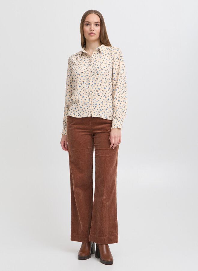 Blouse Atelier Rêve Noella écrue fleurie bleu ciel & camel