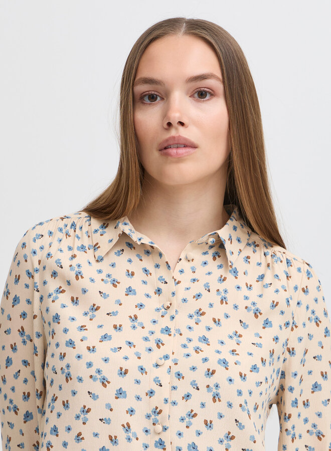 Blouse Atelier Rêve Noella écrue fleurie bleu ciel & camel