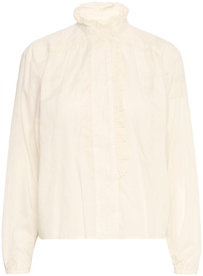 Blouse Atelier Rêve Annalia à col montant frison & broderie écrue