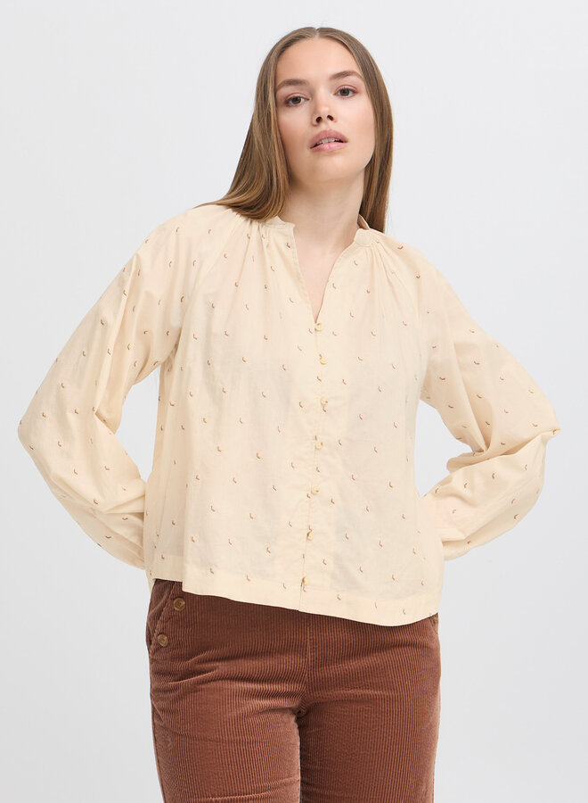 Blouse Atelier Rêve Sally écrue à petites fleurs brodées roses & vertes