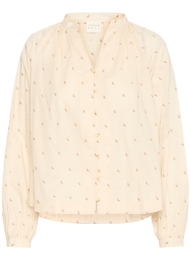 Blouse Atelier Rêve Sally écrue à petites fleurs brodées roses & vertes