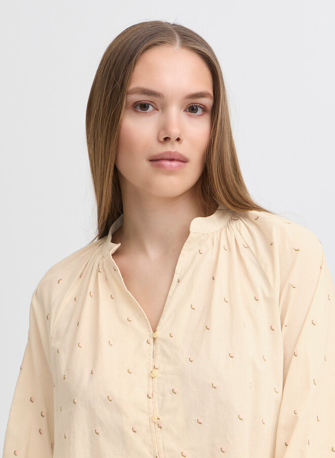 Blouse Atelier Rêve Sally écrue à petites fleurs brodées roses & vertes