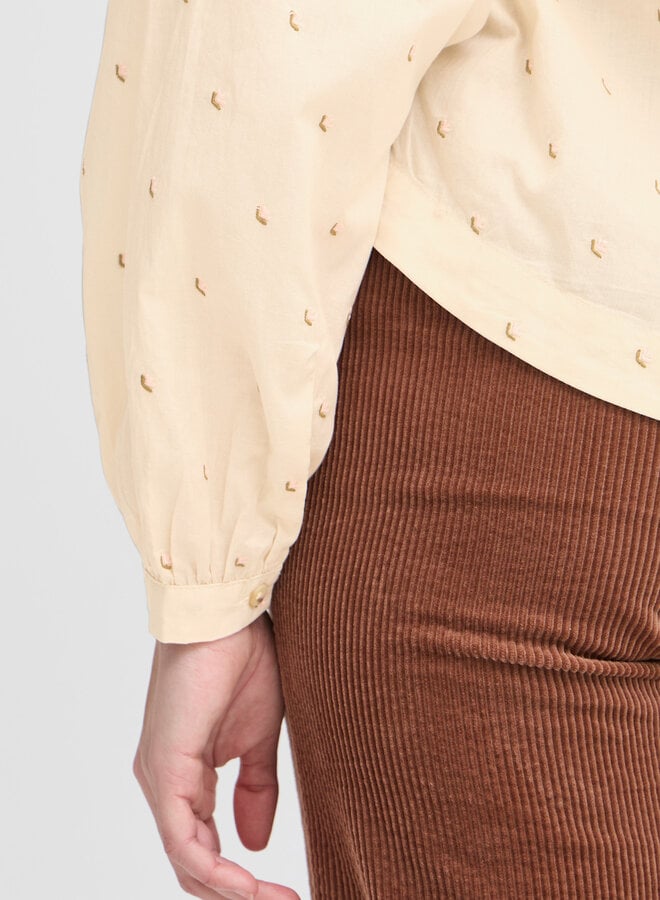 Blouse Atelier Rêve Sally écrue à petites fleurs brodées roses & vertes