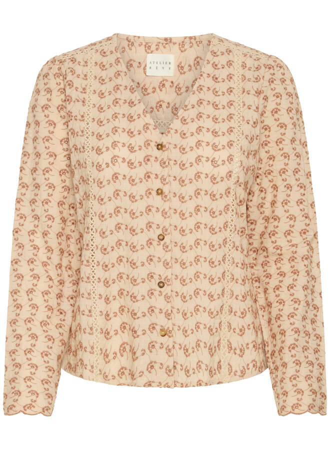 Blouse Atelier Rêve Olive beige rosée brodée cacao