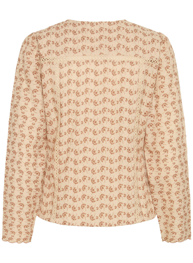 Blouse Atelier Rêve Olive beige rosée brodée cacao