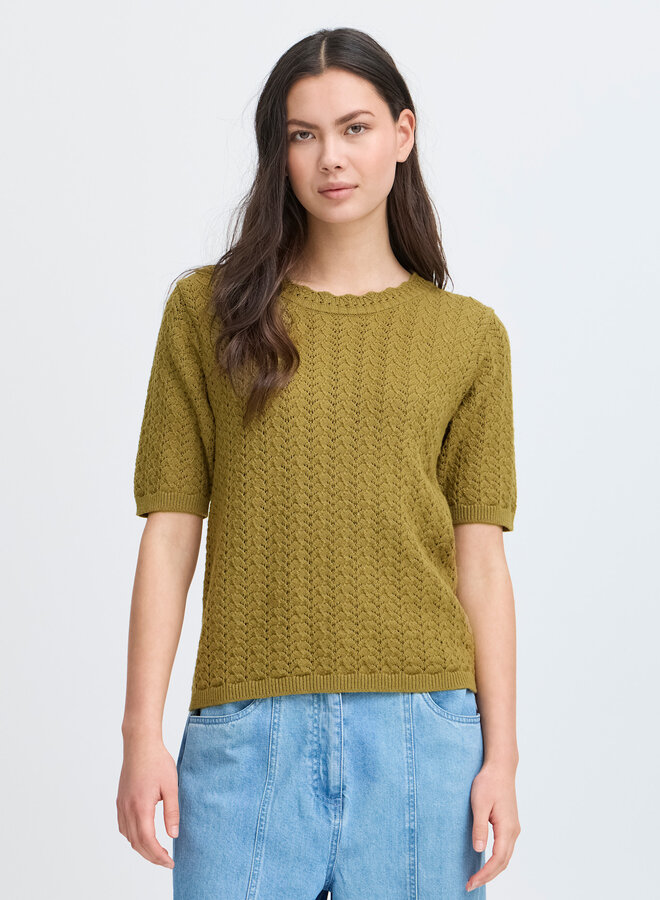 Chandail Atelier Rêve Masia en tricot pointelle vert mousse