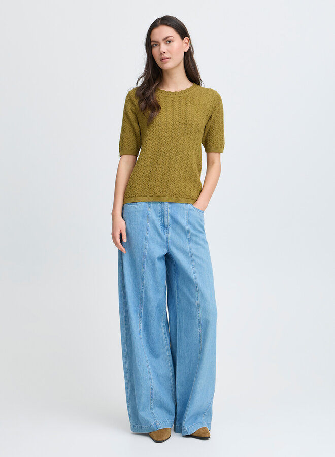 Chandail Atelier Rêve Masia en tricot pointelle vert mousse