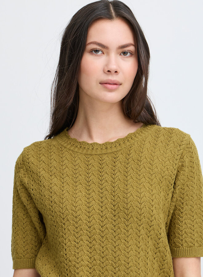 Chandail Atelier Rêve Masia en tricot pointelle vert mousse