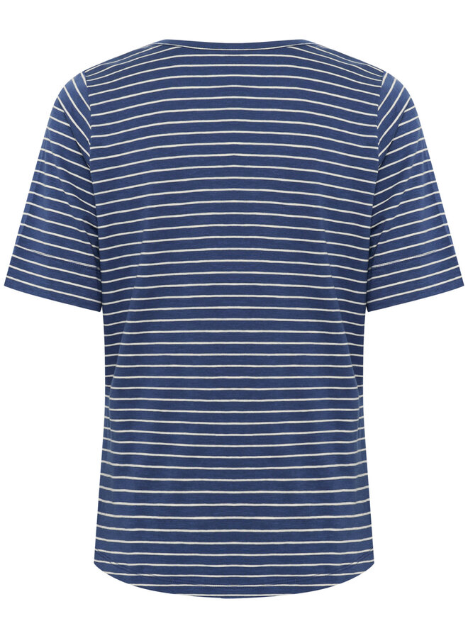 T-shirt Part Two Curlia à col V rayé bleu océan & blanc
