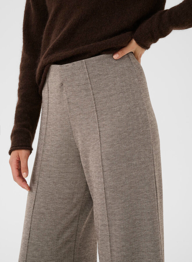 Pantalon Part Two Ilian à taille élastique à chevrons brun chocolat